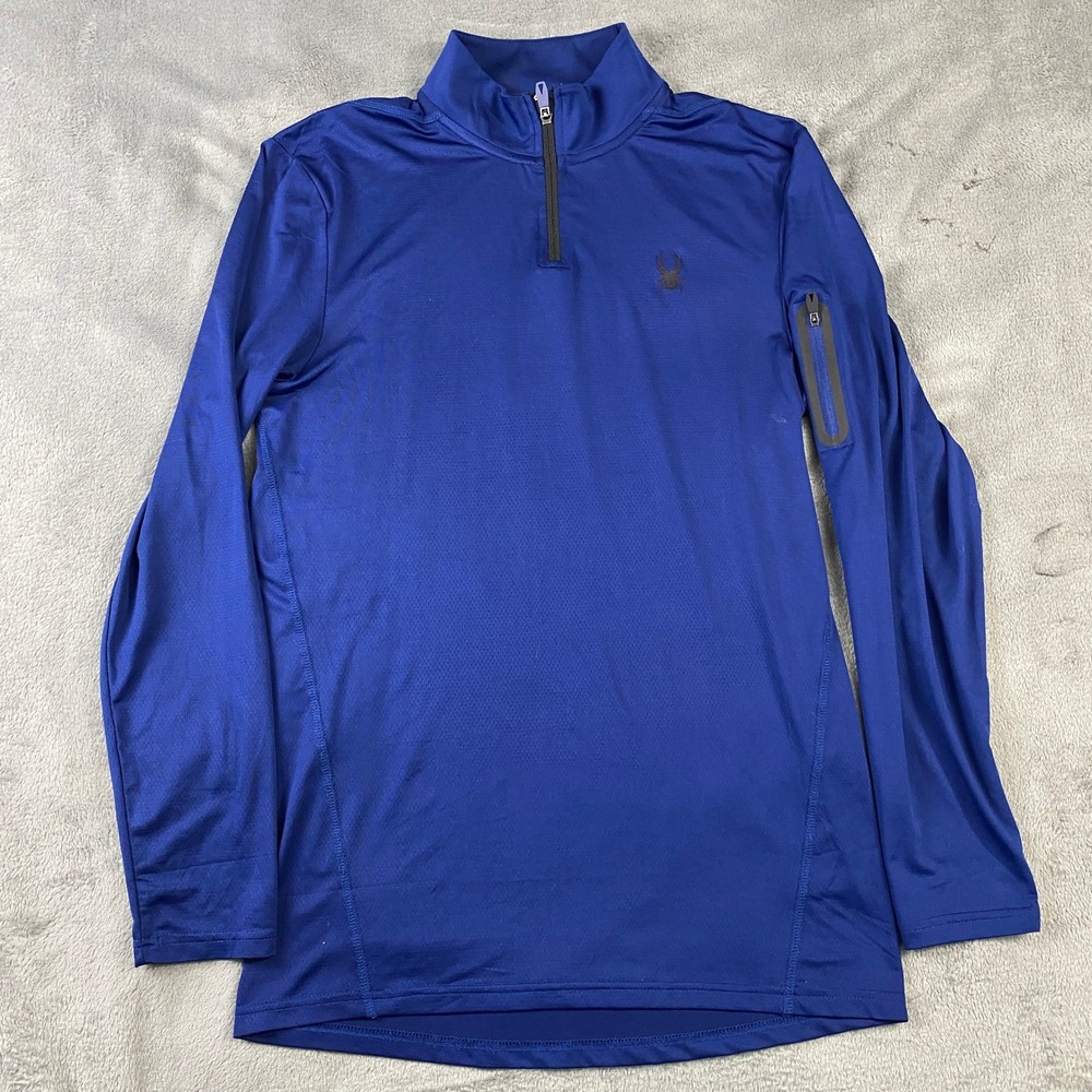 Spyder Pullover Mens L Blue Quarter Zip Active ProWEB Sleeve Pocket SPM103R Hike